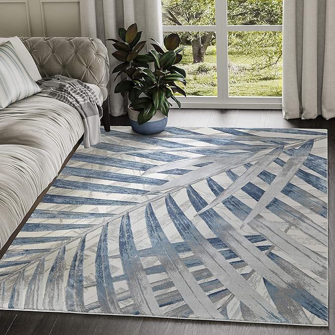7'9"x10'2" Blue Grey & Beige Floral Palm Leaf Pattern Area Rug by Abani Rugs - Nova Collection Mo... | Amazon (US)