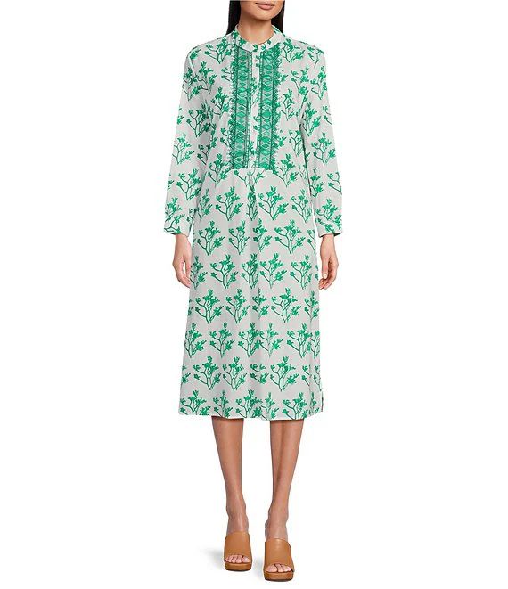 Newport Floral Print Split V-Neck 3/4 Sleeve Kurta Midi Dress | Dillard's