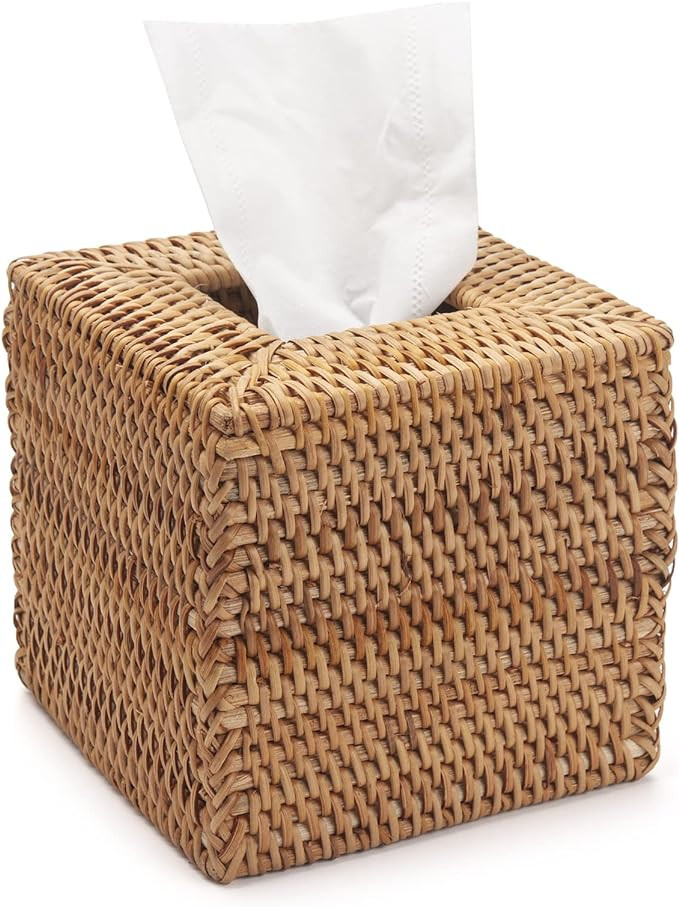 Rattan Tissue Box Cover Natural Woven Facial Napkin Holder Square (Natural, 5.5x5.5x5.9 Inch) | Amazon (US)