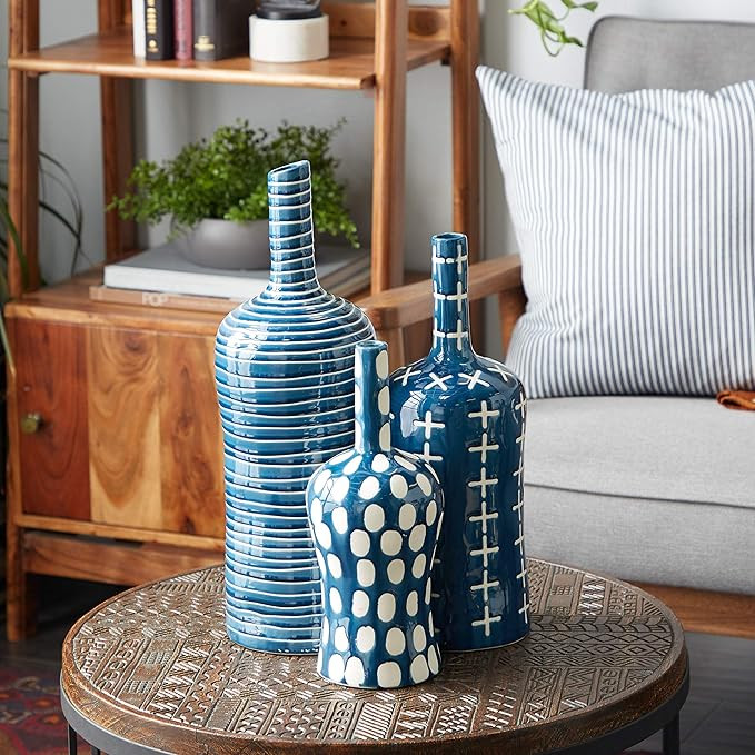 Deco 79 Set of 3 Blue Stoneware Contemporary Vase 12, 15, 19 Inches | Amazon (US)