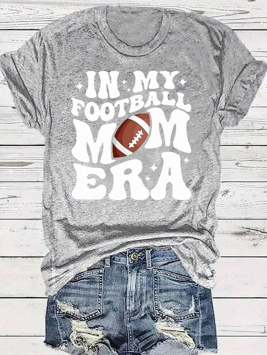 Women's Round Neck Short Sleeve T-Shirt With Football Slogan Print | SHEIN