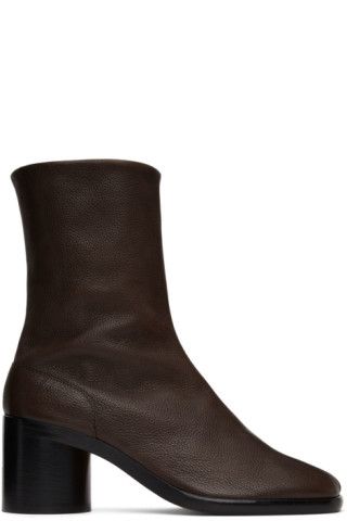 Brown Mid Heel Tabi Ankle Boots | SSENSE