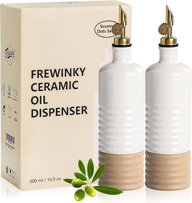 Frewinky 16.9oz Olive Oil Dispenser Bottle with Funnel, Ceramic Oil Dispenser for Kitchen, White ... | Amazon (US)