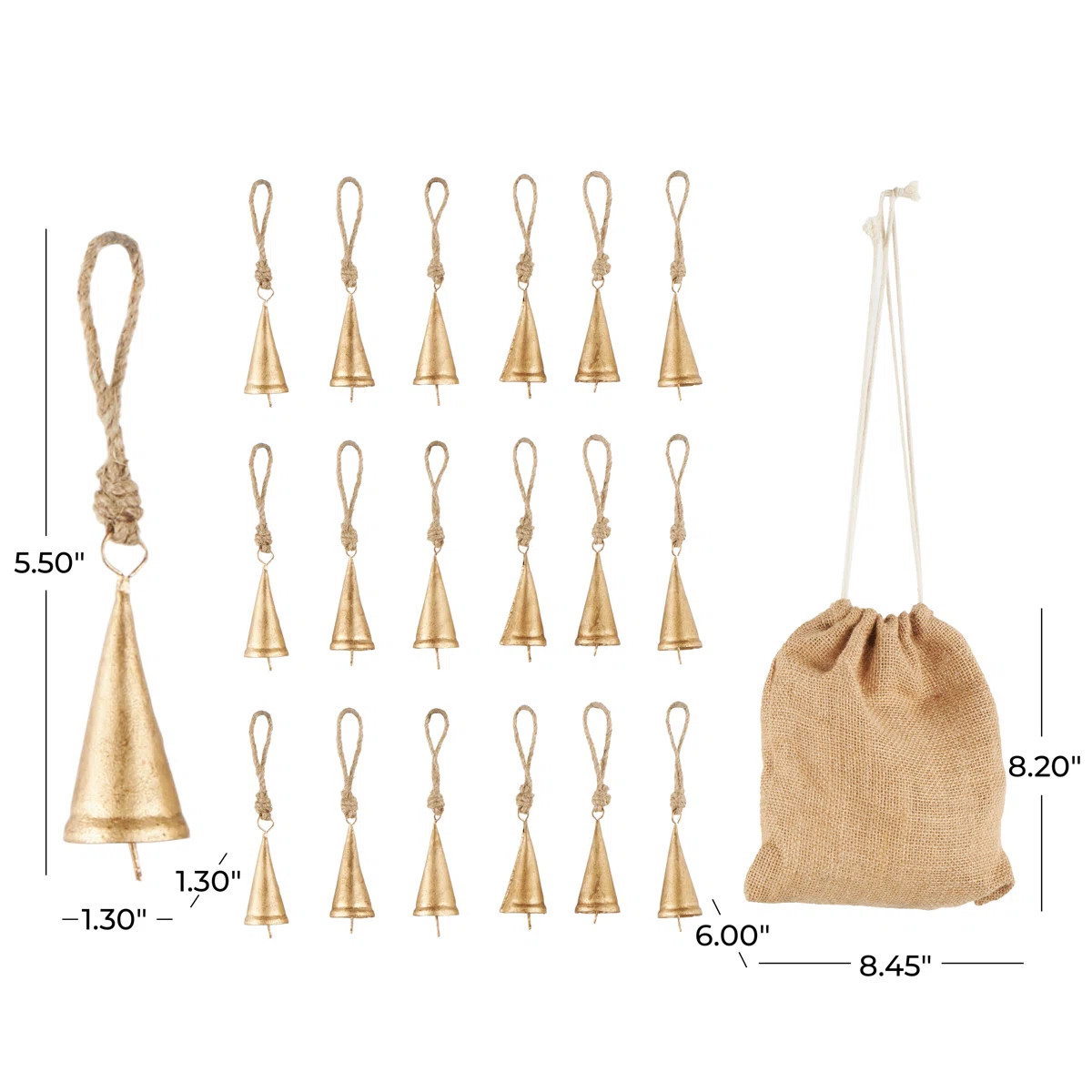 August Grove® Metal Vintage Rustic Indoor Outdoor Gold Decorative Bells With Brown Jute Rope And... | Wayfair North America