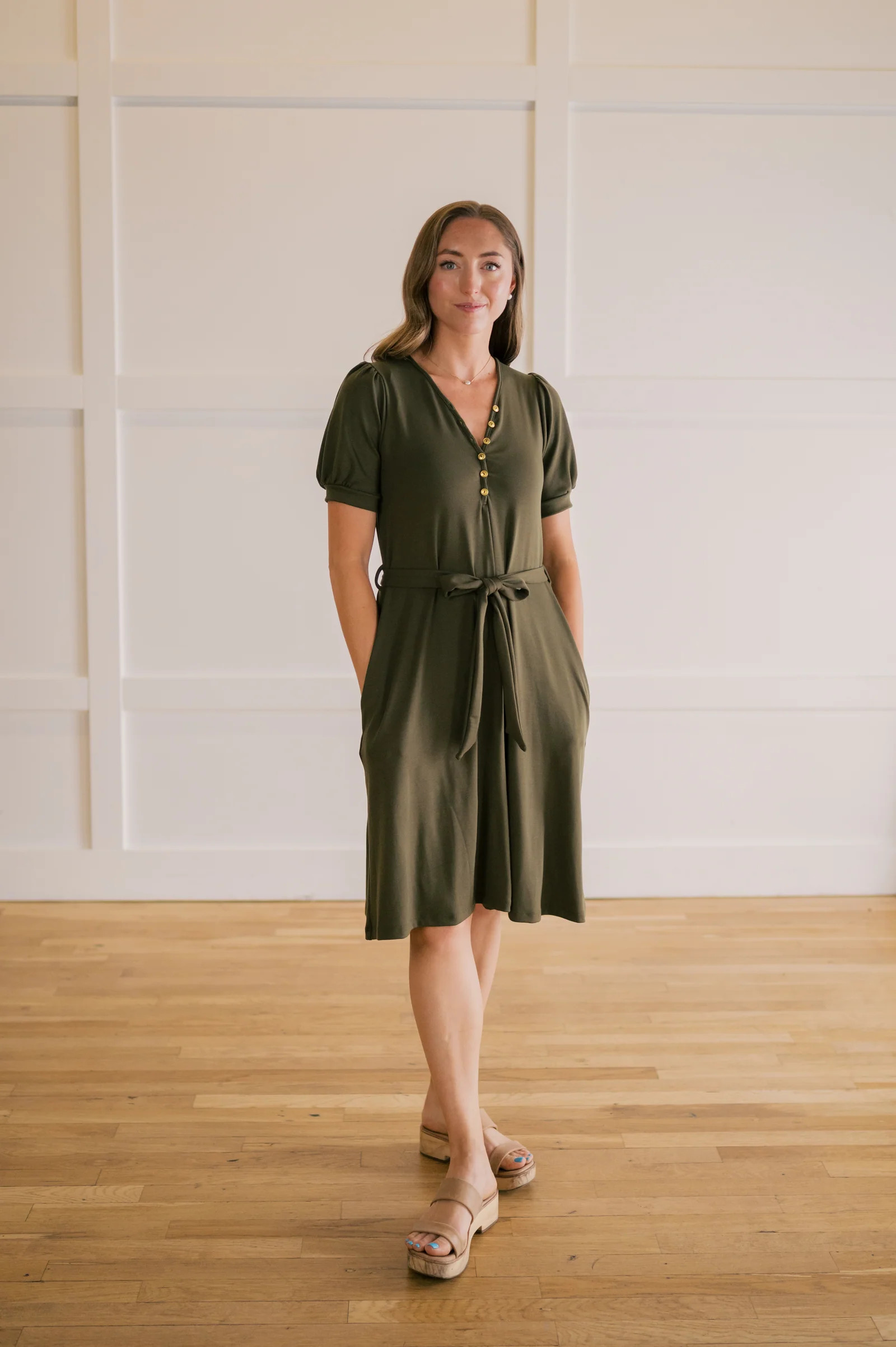 MW Anywhere Henley Dress in Olive | Merrick White