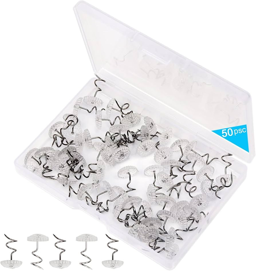 Bedskirt Pins,Spiral Push Pins,Clear Heads Twist Pins,50pcs(0.75inch) Upholstery Tacks, Headliner... | Amazon (US)