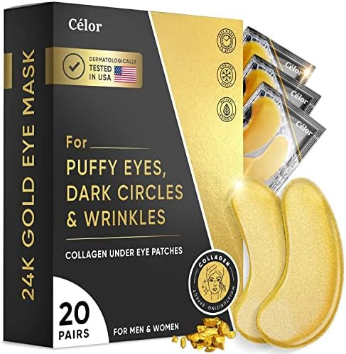 Under Eye Patches (20 Pairs) - 24K Gold Under Eye Mask Amino Acid & Collagen, Under Eye Mask for ... | Amazon (US)
