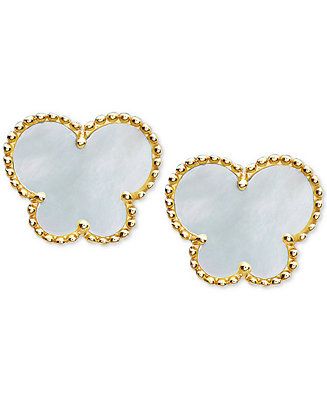 EFFY Collection EFFY® Mother-of-Pearl Butterfly Stud Earrings in 14k Gold & Reviews - Earrings -... | Macys (US)