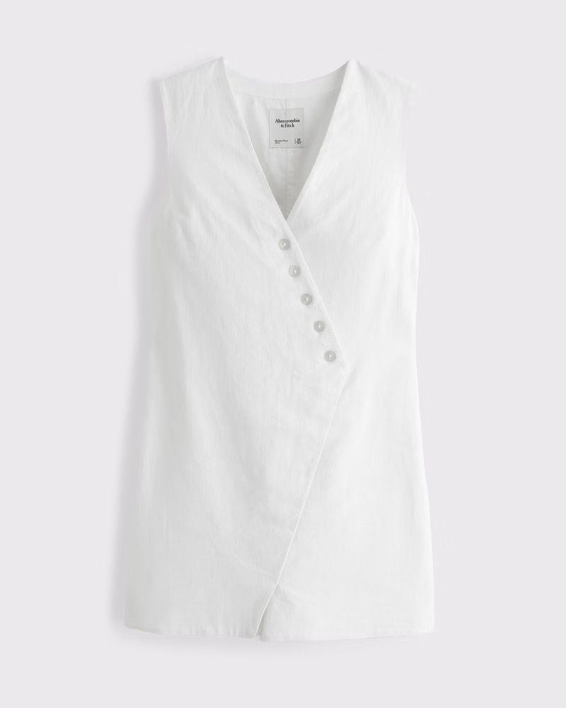 Women's Linen-Blend V-Neck Button Mini Dress | Women's Dresses & Jumpsuits | Abercrombie.com | Abercrombie & Fitch (US)