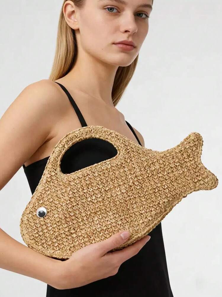 Cute Fish Shaped Straw Bag Casual Woven Women Handbags Novelty Summer Beach Bag | SHEIN