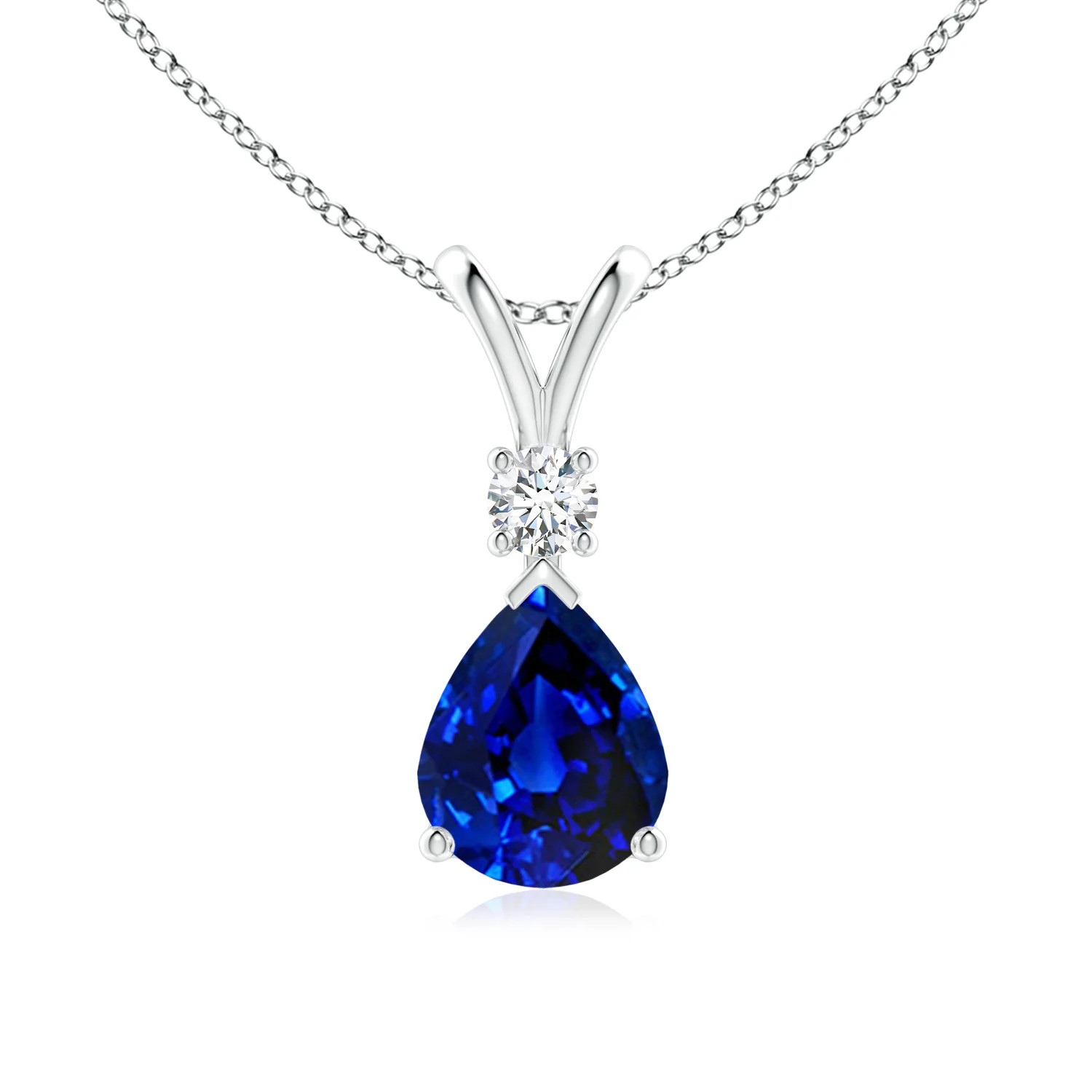 Lab-Grown Blue Sapphire Teardrop Pendant with Lab Diamond | Angara US