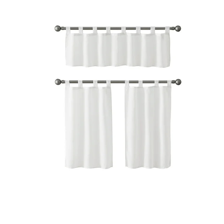 Mainstays Light Filtering Kitchen Tier Set, 3-Pieces, White, 56" W x 36" L | Walmart (US)