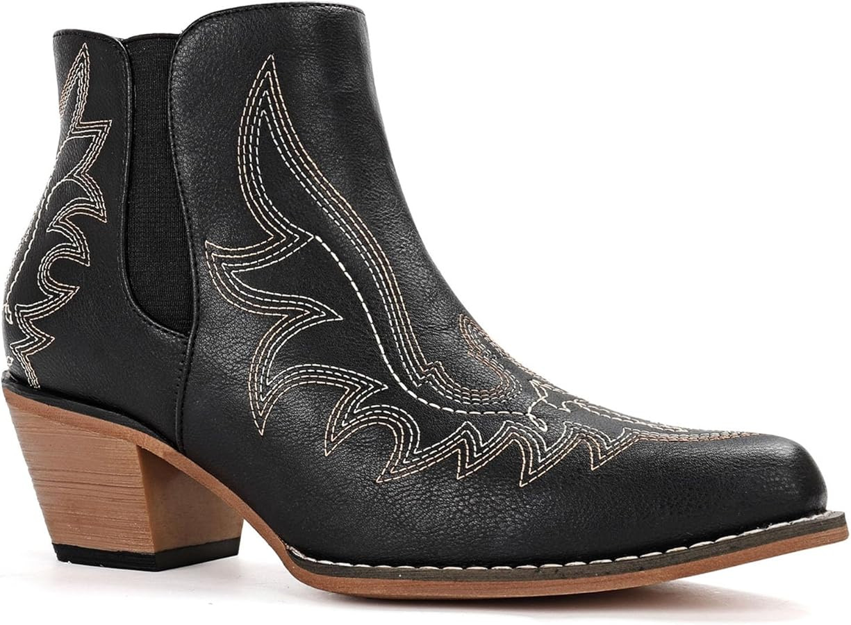 Ankle Cowboy Boots for Women Short Western Cowgirl Booties Embroidered Chunky Heel Fashion Snip T... | Amazon (US)