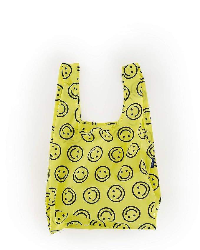 BAGGU Standard Reusable Shopping Bag, Ripstop Nylon Grocery Tote or Lunch Bag, Recycled Yellow Happy | Amazon (US)