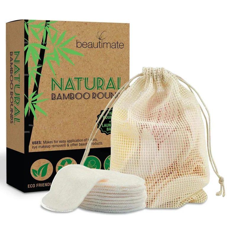 Bamboo Cotton Rounds Reusable Makeup Remover Pads 16 Pack With Laundry Bag | Walmart (US)