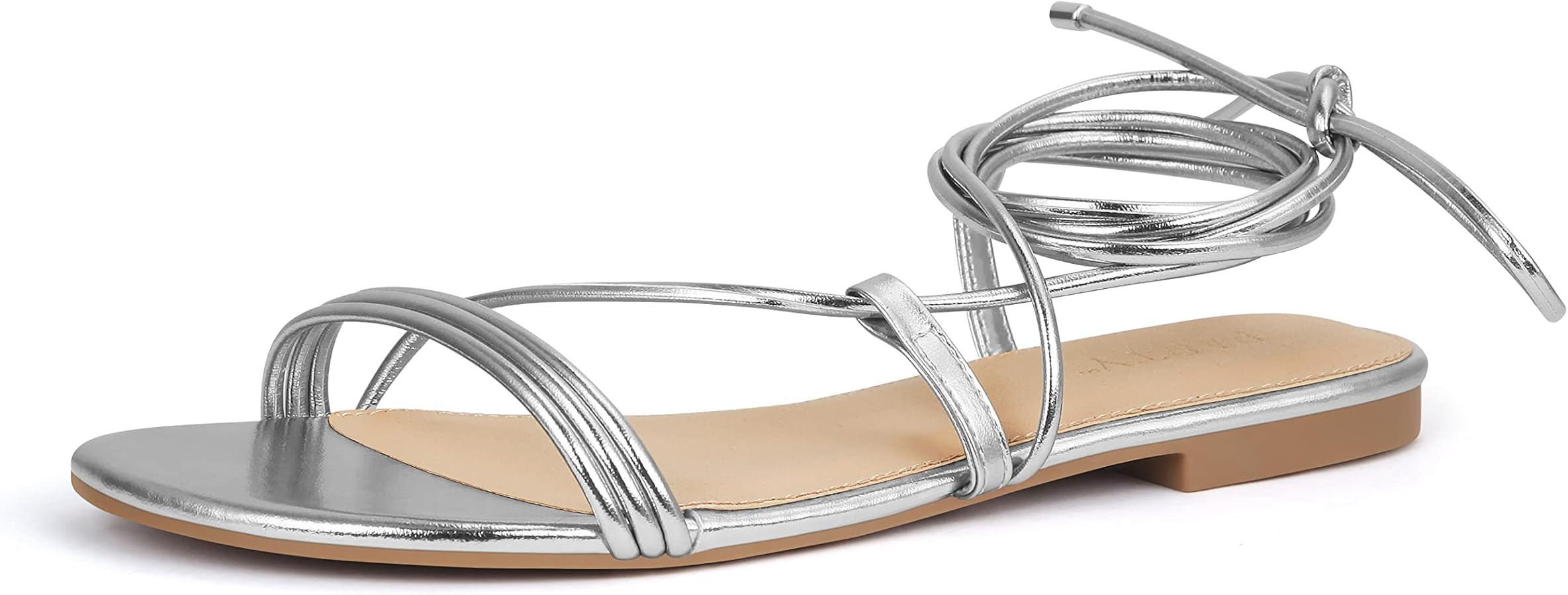 PARTY Women's Strappy Sandals Lace Up Flats Tie Up Open Toe Ankle Strap Shoes | Amazon (US)