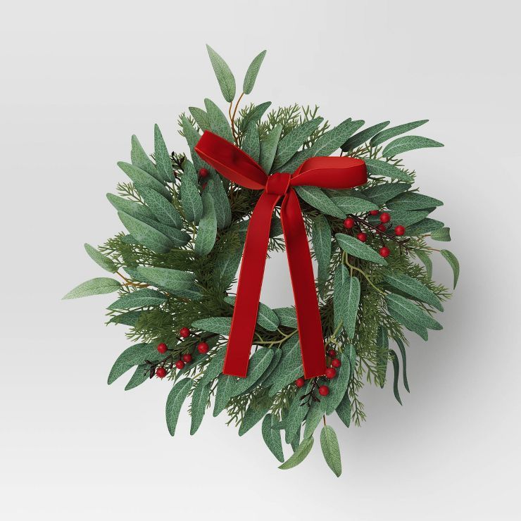 Mini Eucalyptus with Red Berry Wreath - Threshold&#8482; | Target