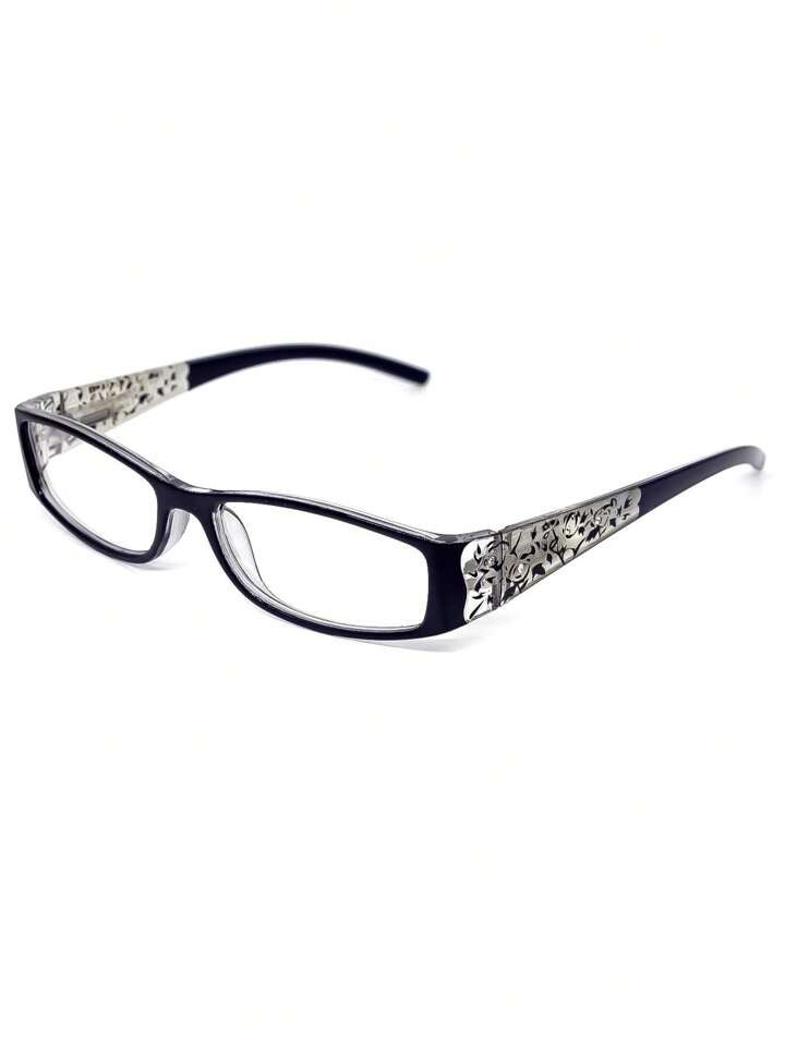 1pc Rectangle Shaped Anti-Blue Light Plain Glasses With Rhinestone & Flower Decor, Suitable For C... | SHEIN