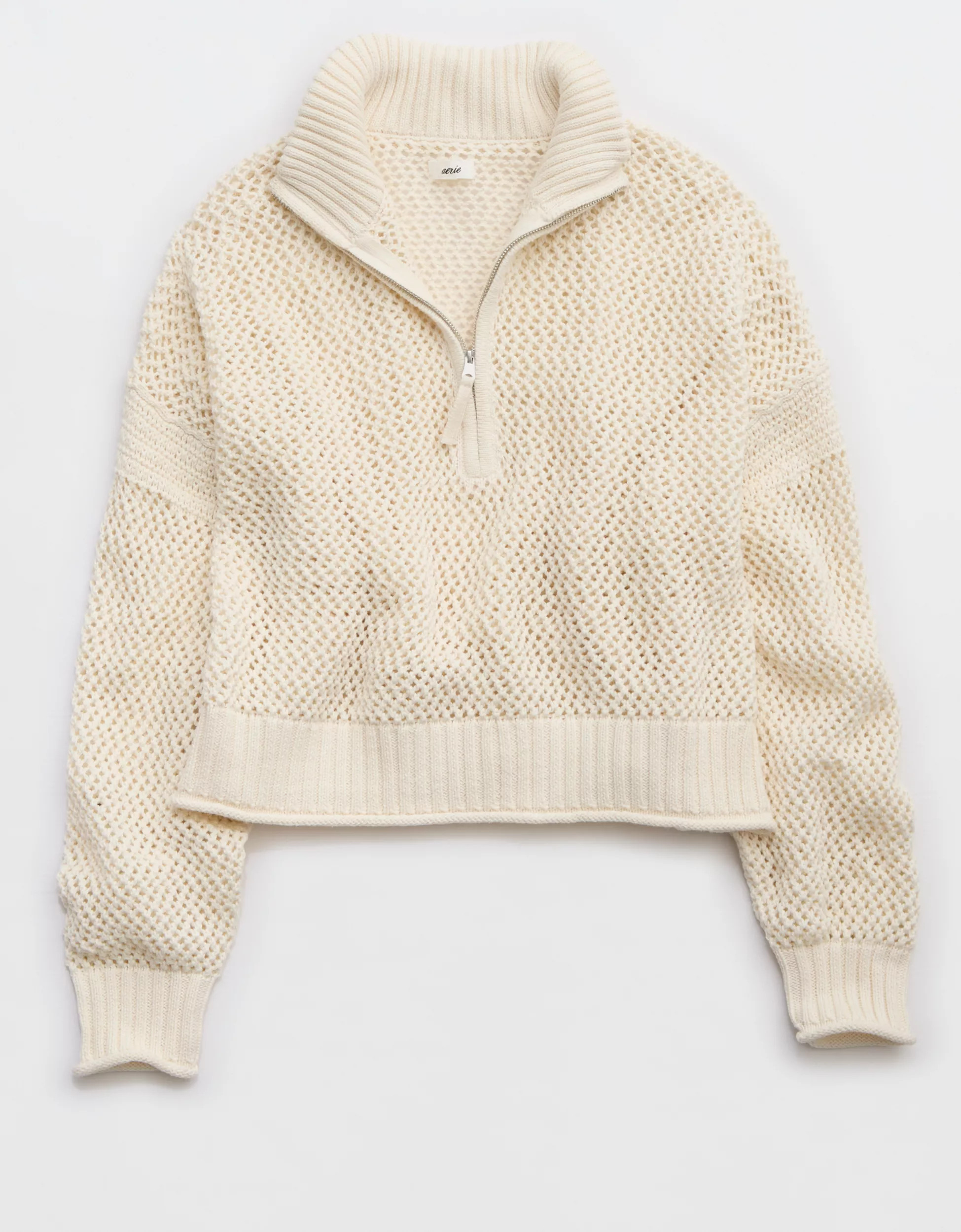 Aerie Crochet Quarter Zip Sweater | Aerie