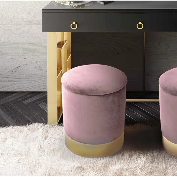 Vickey 15" Velvet Round Storage Ottoman | Wayfair North America