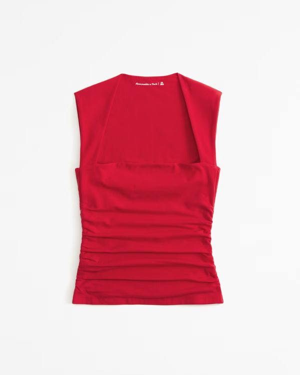Cotton-Blend Seamless Fabric Ruched Portrait Top | Abercrombie & Fitch (US)
