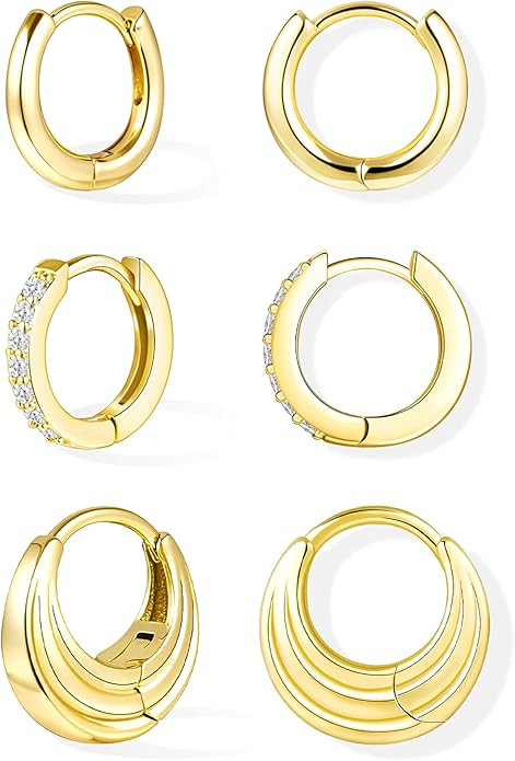 Inerney 14K Gold Plated Huggie Hoop Earrings for Women, Small Sterling Silver Earring Set Hypoall... | Amazon (US)