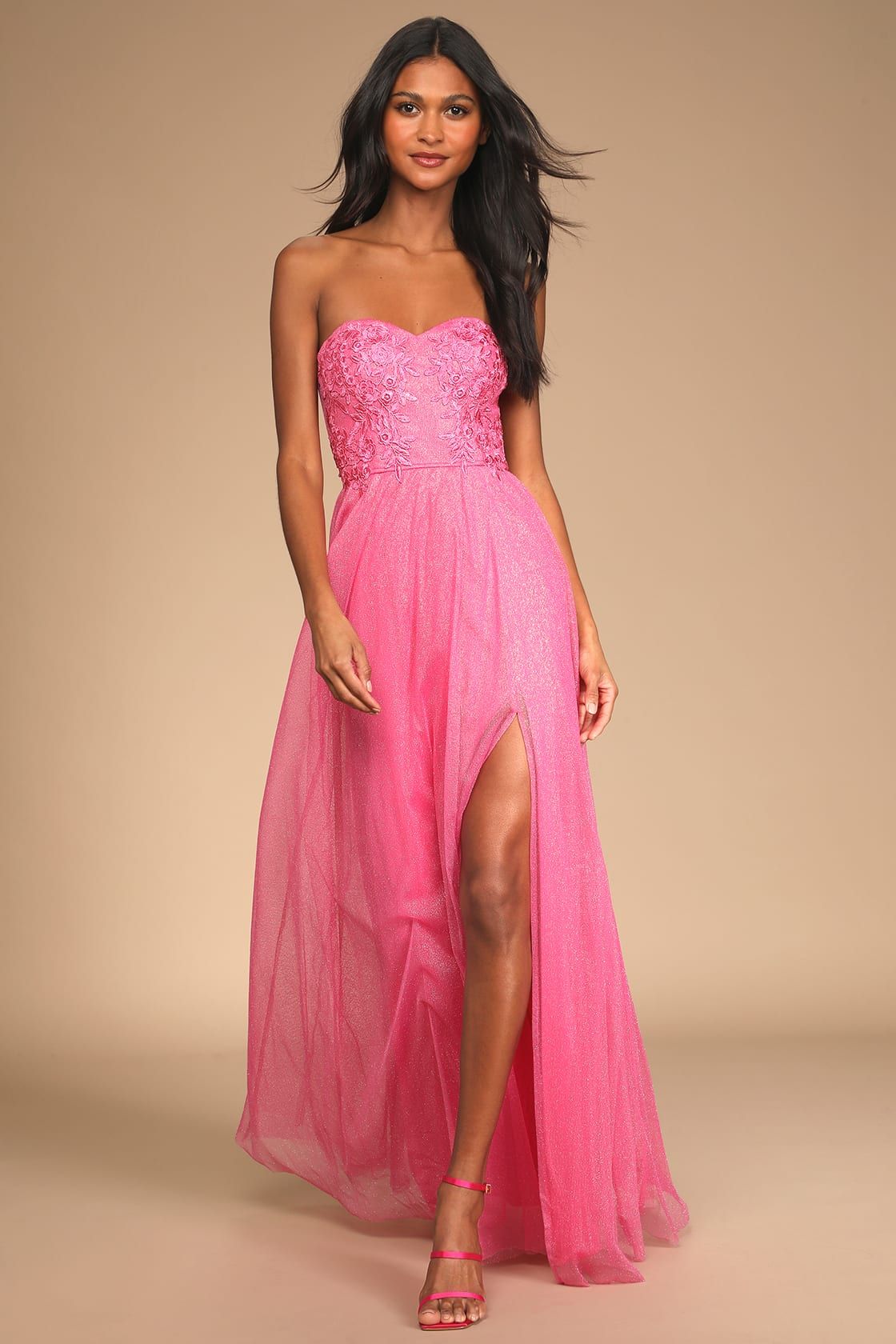 Midnight Dreamer Pink Embroidered Strapless Maxi Dress | Lulus (US)