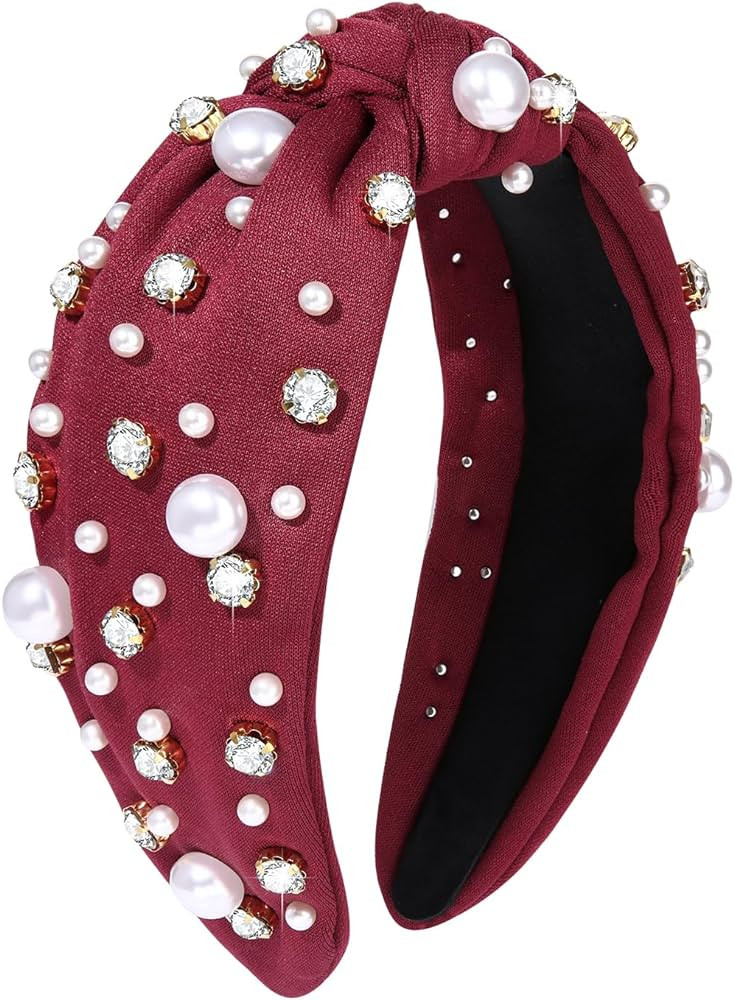 Pearl Knotted Headband for Women White Pearl Rhinestone Crystal Jeweled Embellished Hairband Fash... | Amazon (US)