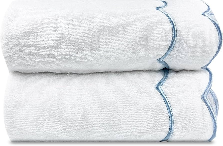 2 Pcs 100% Cotton Bath Towels for Bathroom，27 * 54 Inch Scalloped Bath Towels Embroidered Decor... | Amazon (US)