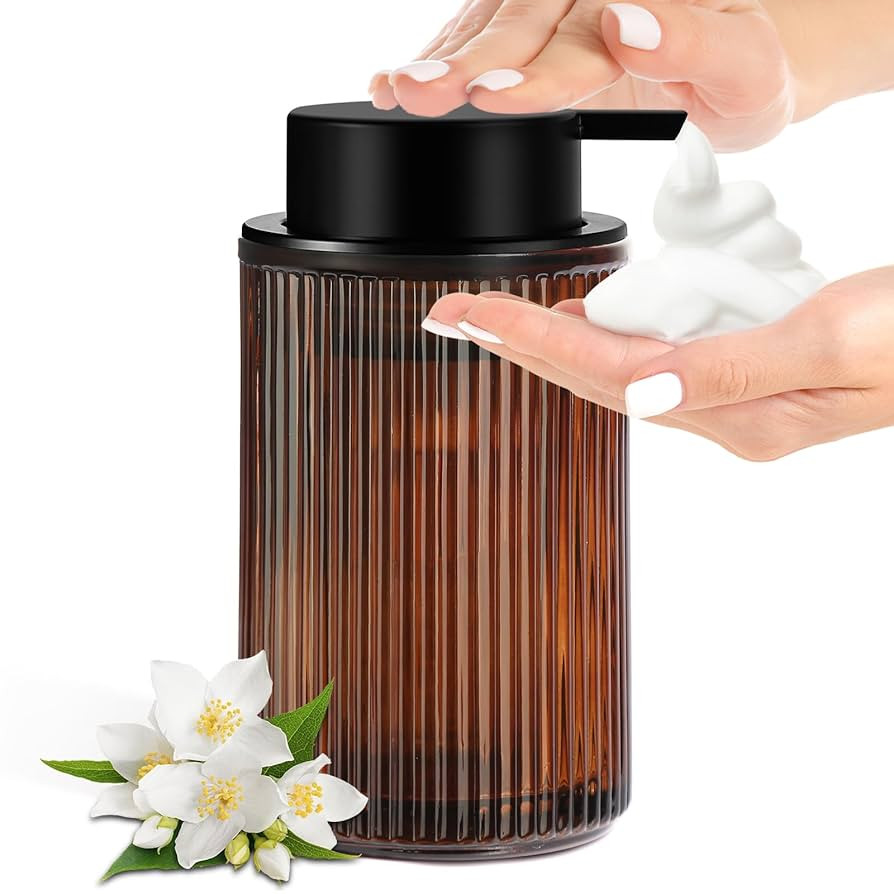 Amber Glass Foaming Soap Dispenser, Ribbed Foam Hand Soap Dispenser for Bathroom, 11 Fl Oz Refill... | Amazon (US)