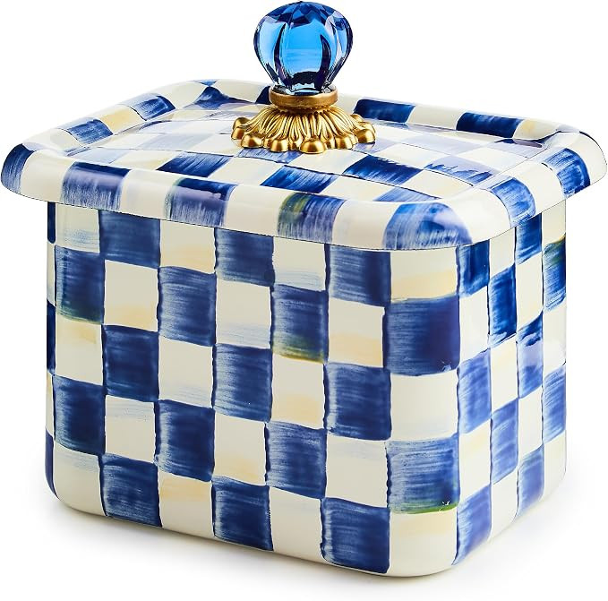 MACKENZIE-CHILDS Enamel Recipe Box, Index Card Box with Lid, Includes 40 Recipe Cards, Blue-and-W... | Amazon (US)
