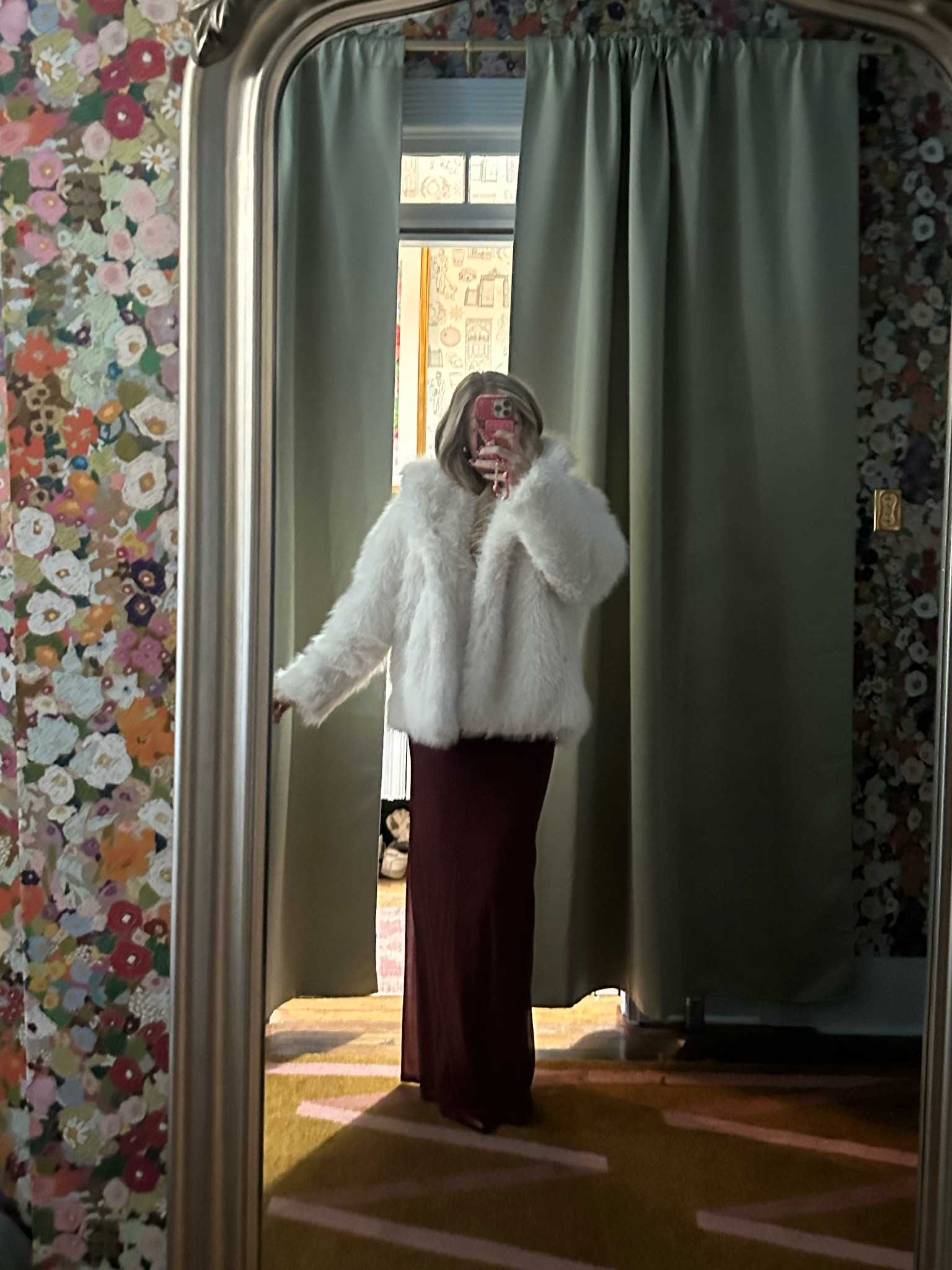 Faux fur coat I can’t quit under $40 get it before it sells out! Wearing size xs runs oversized  Comfy and sexy off the shoulder burgundy maxi dress wearing size small if between sizes go one size up 🍷 

#LTKSeasonal #LTKHoliday #LTKFindsUnder100