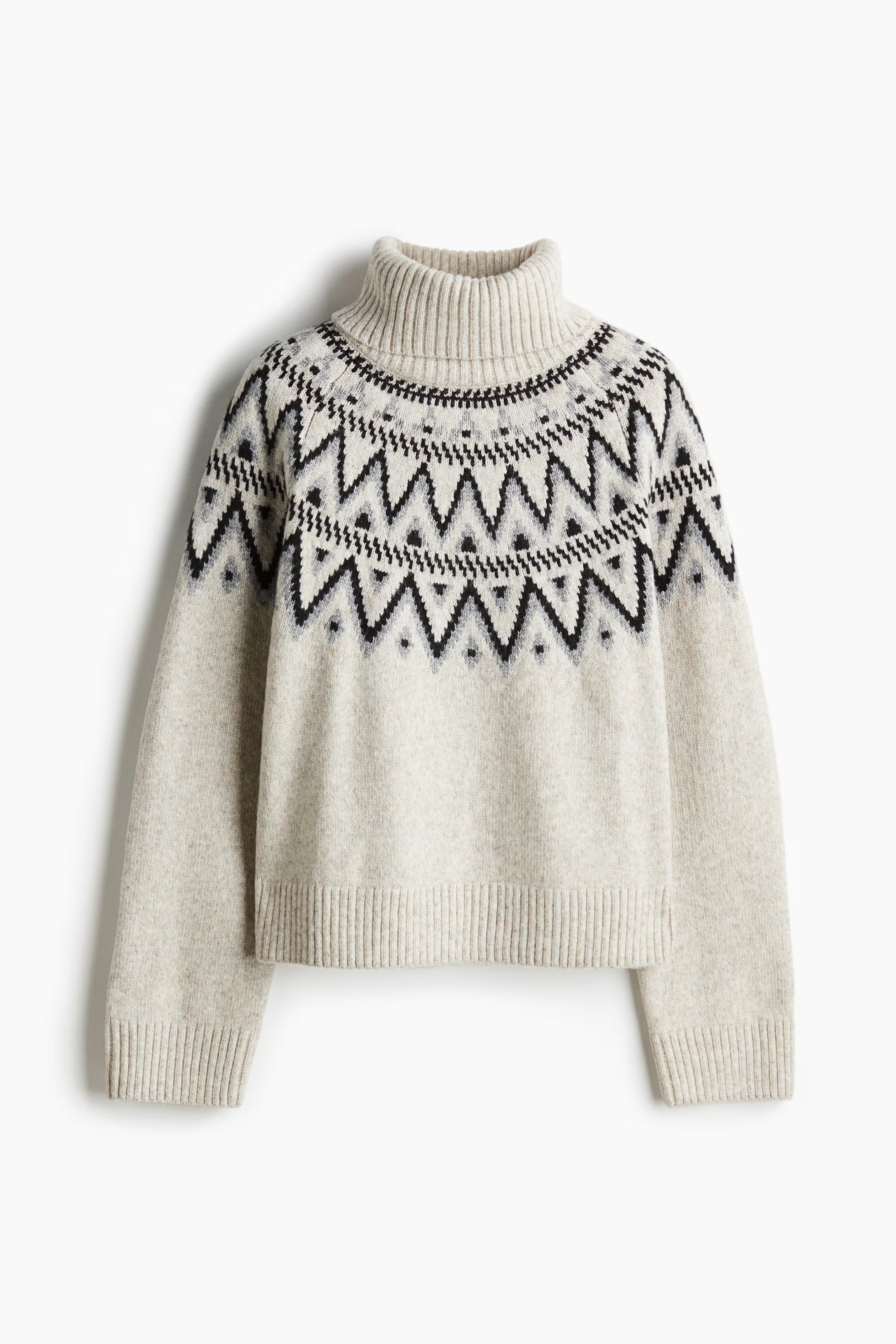 Jacquard-Knit Turtleneck Sweater - Light beige melange/patterned - Ladies | H&M US | H&M (US + CA)