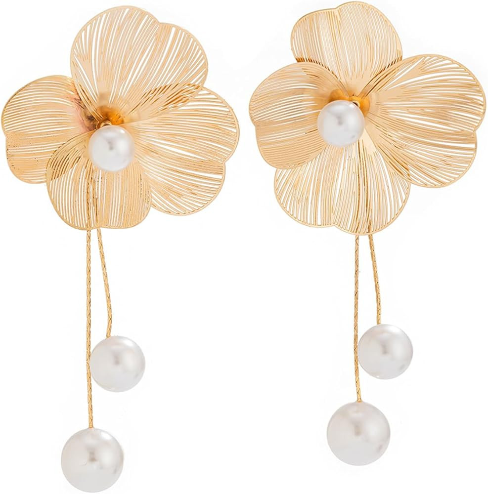 WCRAZYE Gold Flower Earrings for Women Exaggerated Statement Large Metal Flower Earrings Bohemian... | Amazon (US)