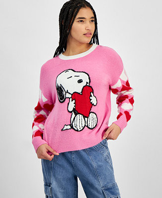 Hooked Up by IOT Juniors' Snoopy Love Long-Sleeve Pullover Sweater   - Macy's | Macy's