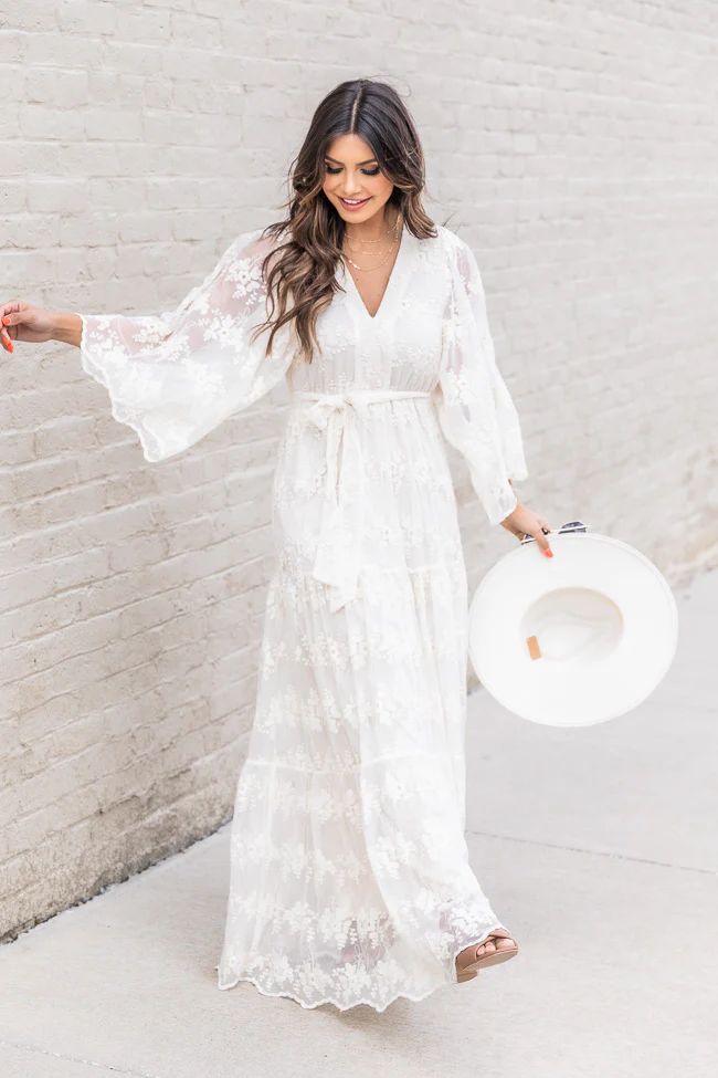 Romantic Getaway Ivory Lace Long Sleeve Maxi Dress FINAL SALE | Pink Lily