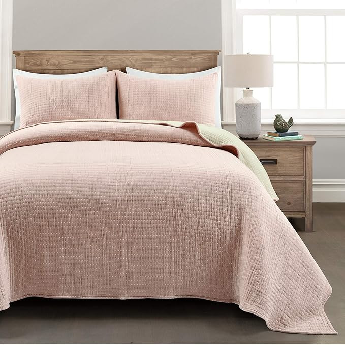 Lush Decor Solid Kantha Pick Stitch Yarn Dyed Cotton Quilt Queen Size 3 Piece Set Full/Queen Blus... | Amazon (US)