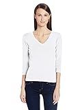 Three Dots Women's Deep V Neck 3/4 Sleeve Tee, White, X-Small | Amazon (US)