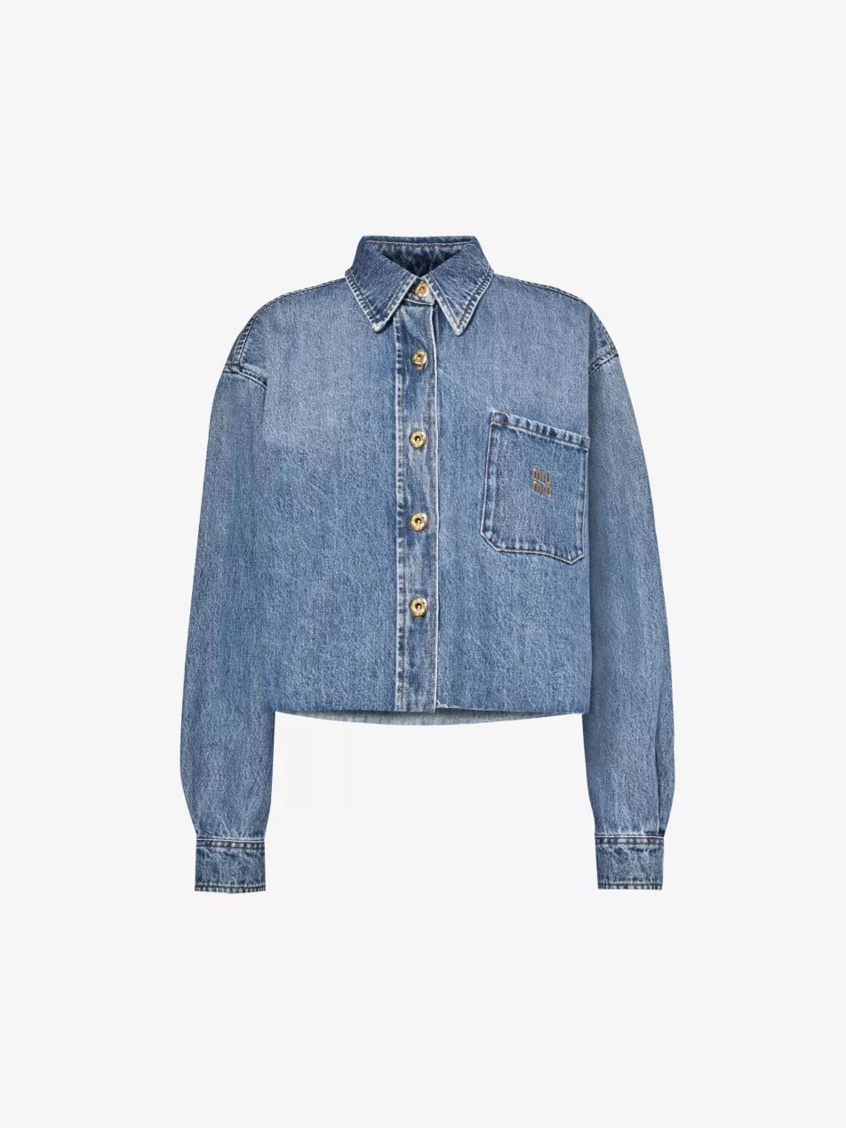 Brand-embroidered contrast-stitched relaxed-fit denim shirt | Selfridges