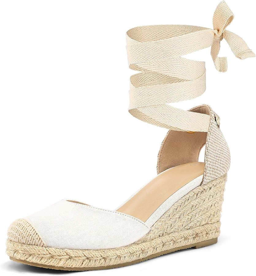 mysoft Women's Espadrille Platform Wedge Sandals Closed Toe Ankle Strap Lace up Summer Shoes | Amazon (US)