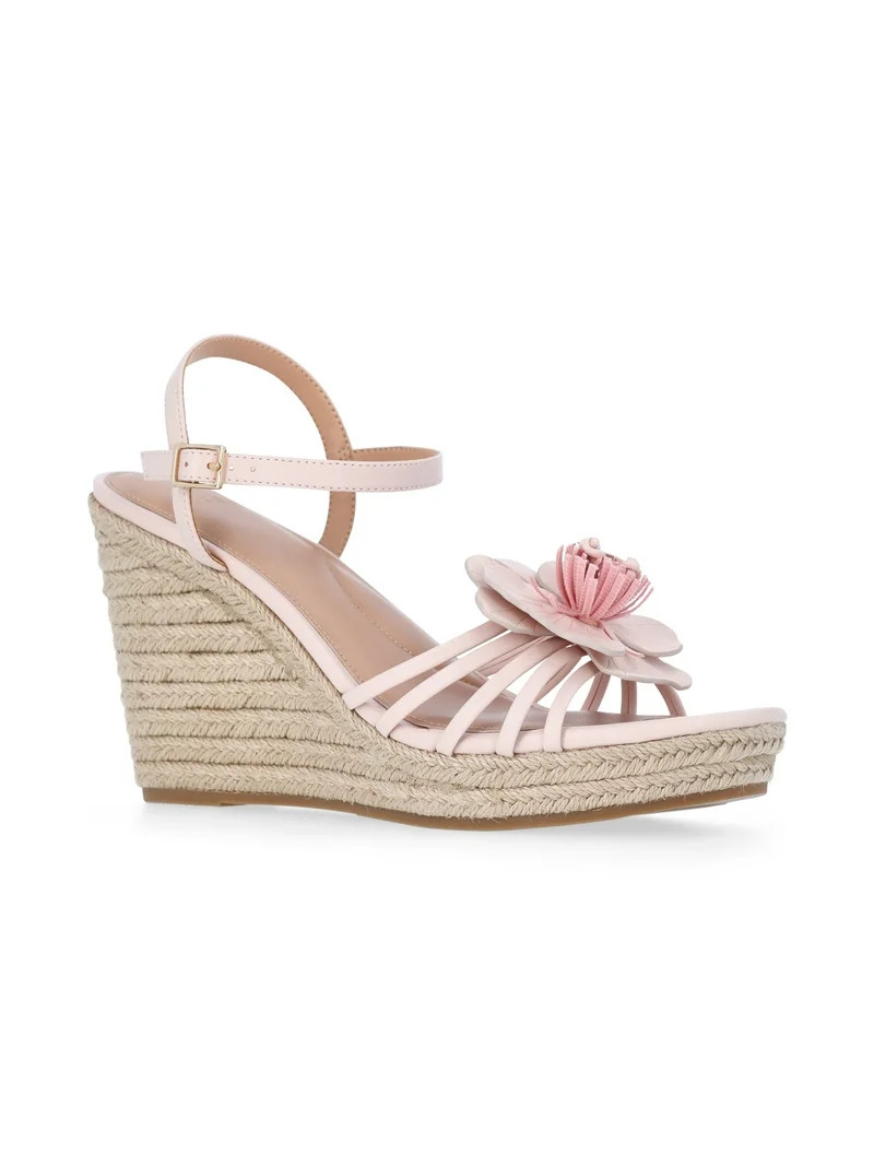 Time and Tru Women's Flower Espadrille Wedge Sandals | Walmart (US)