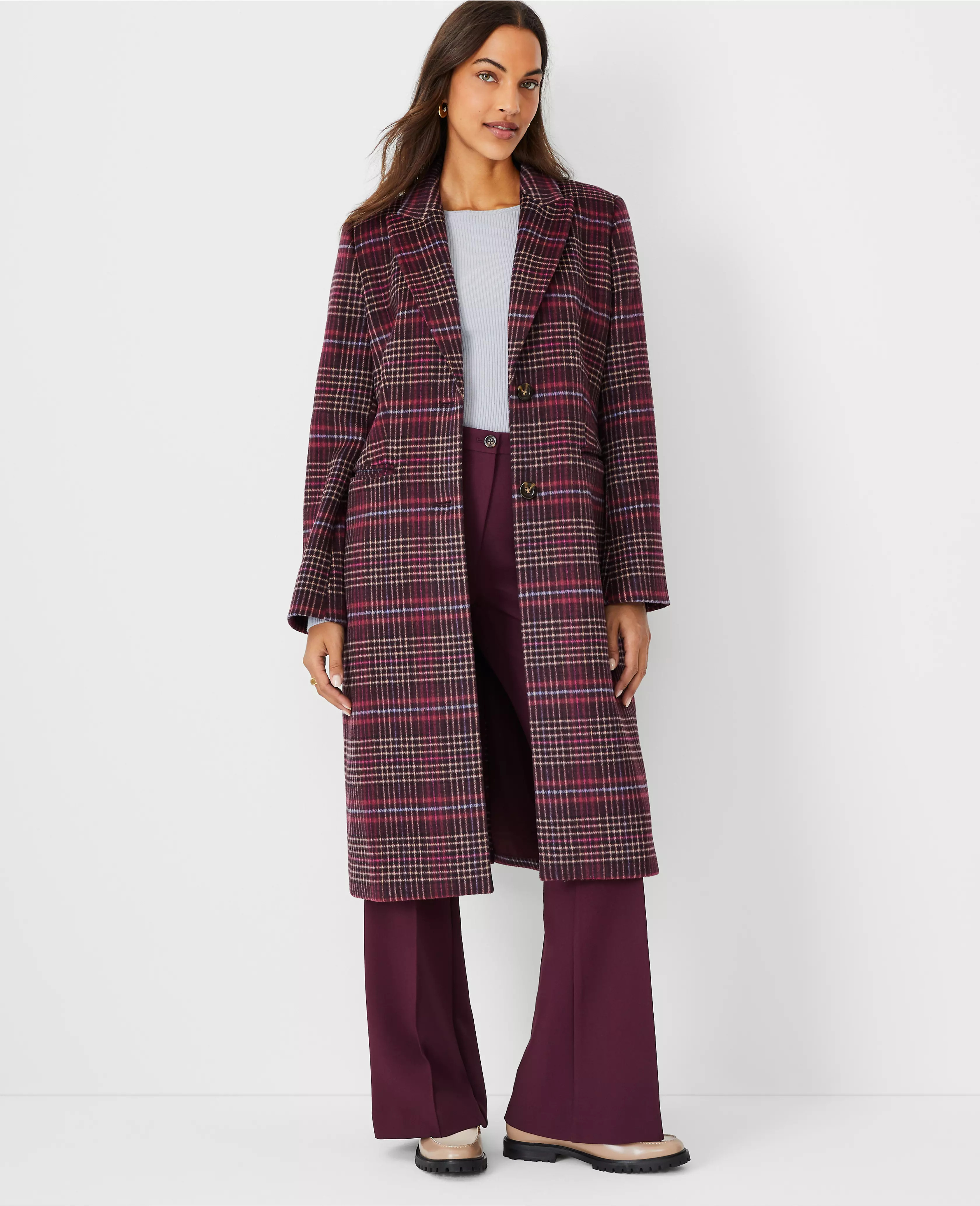 Plaid Wool Blend Tailored Chesterfield Coat | Ann Taylor (US)