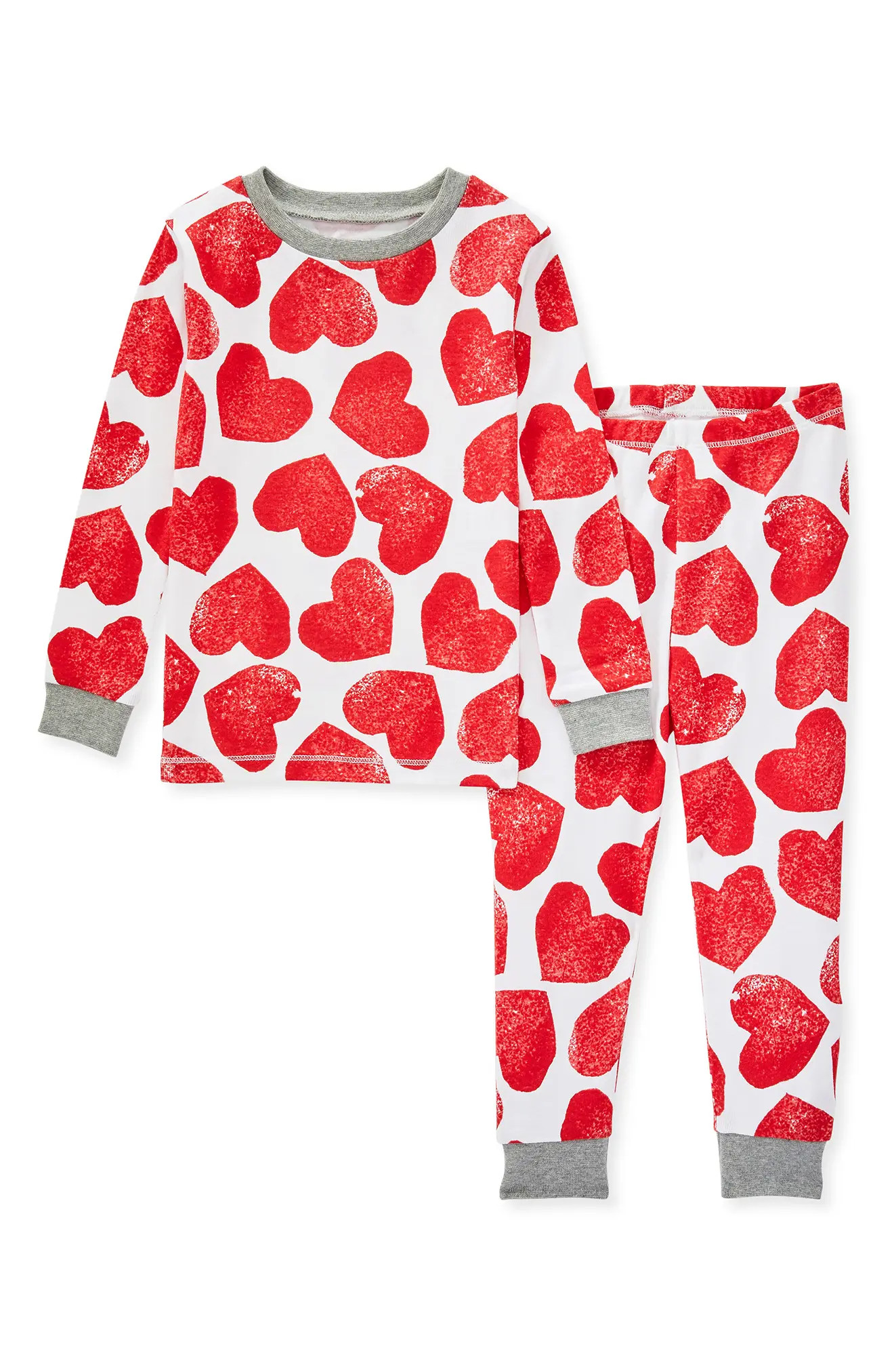 Burt's Bees Kids' Homemade Valentine Two-Piece Fitted Pajamas in Heather Grey/Red at Nordstrom, Size | Nordstrom