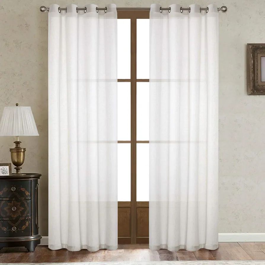 LOYOLADY White Linen Curtains 96 inches Long 2 Panels Set Bedroom Semi Sheer Curtains Privacy She... | Amazon (US)
