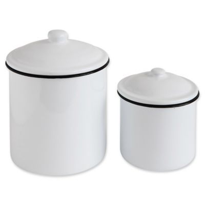 2-Piece Enameled Metal Canister Set with Lids in White/Black | Bed Bath & Beyond