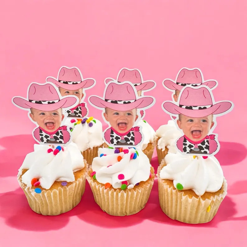 Cowgirl Face Cupcake Toppers | My First Rodeo Birthday Party | Disco Cowgirl Party | Cowgirl Bach... | Etsy (Global)