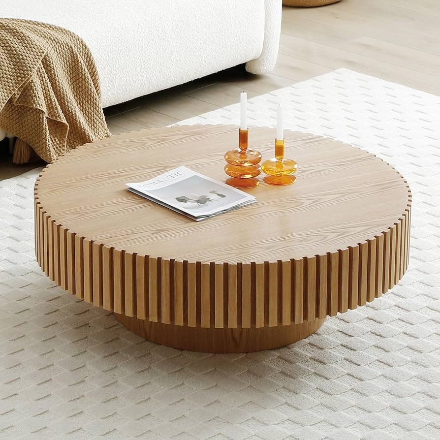 LUMISOL Modern Round Coffee Table, 31.49” Handcraft Drum Coffee Table for Living Room, Natural ... | Amazon (US)