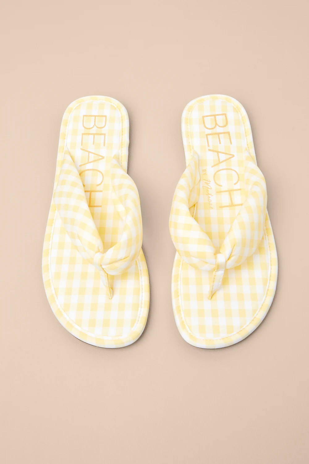 Gidget Yellow Gingham Flat Thong Sandals | Lulus