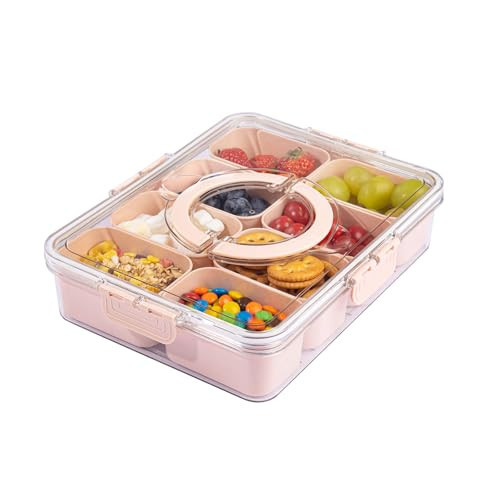 U-QE Dishwasher Safe Snackle Box Container with 8 Small Snacks Box - Premium Pink Plastic Divided Serving Tray with Lid and Handle for Snack, Veggie, Fruits, Perfect for Mothers Day, Picnic | Amazon (US)
