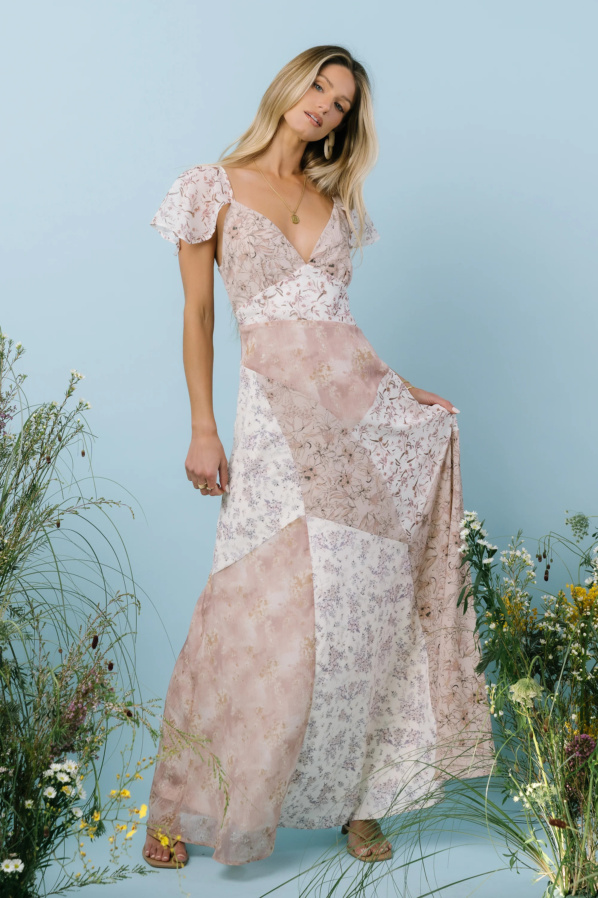 Zola Patchwork Maxi Dress in Ivory | Böhme US